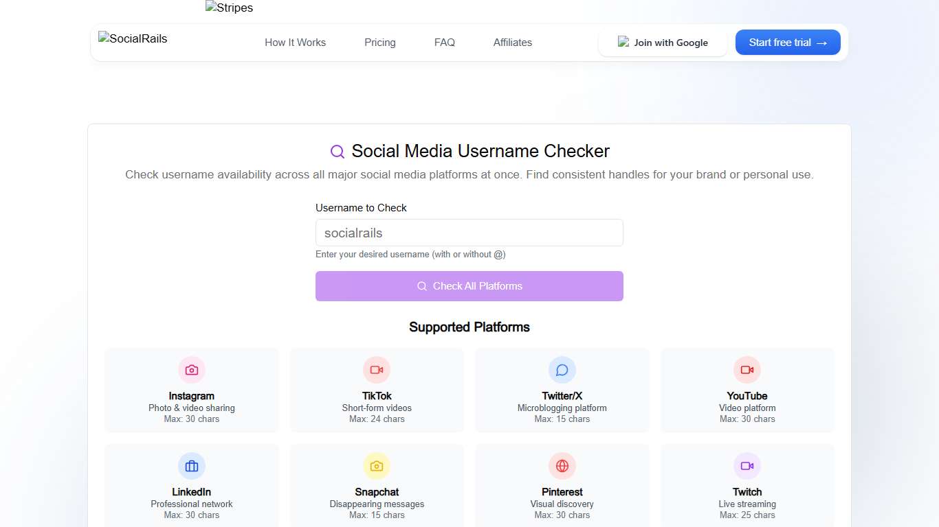 Free Social Media Username Checker | Check All Platforms at Once - SocialRails